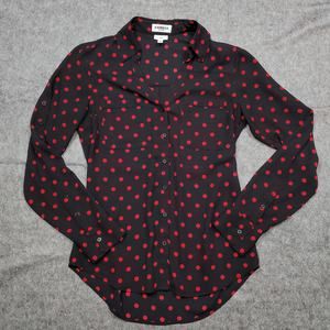 Express Top Womens Extra Small Slim‎ Portofino Polka Dot Roll Tab Office Career